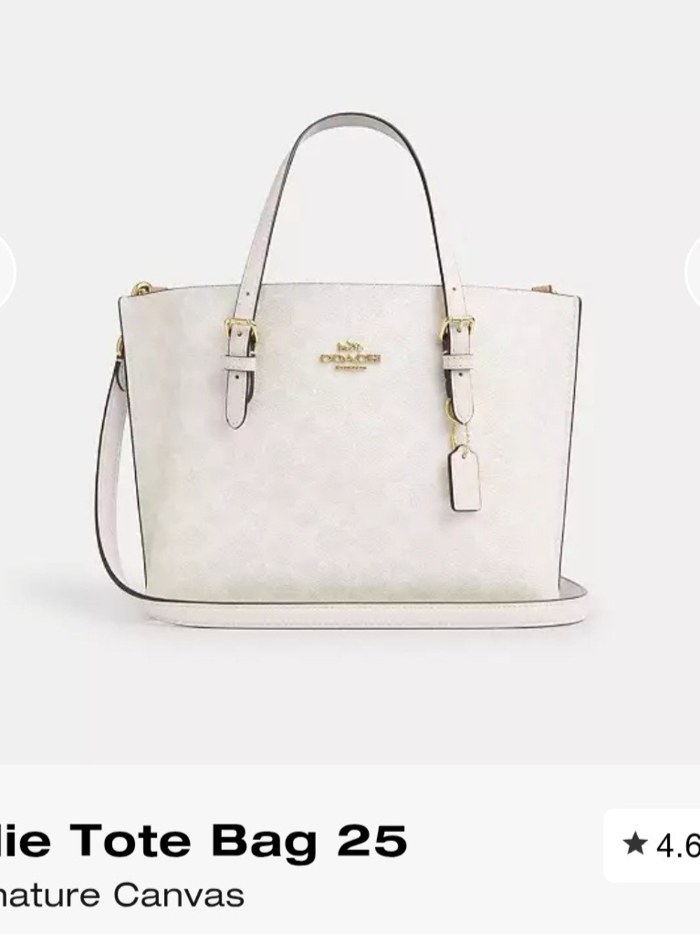 Coach Mollie 25 White Signature Canvas Tote with Gold Accents